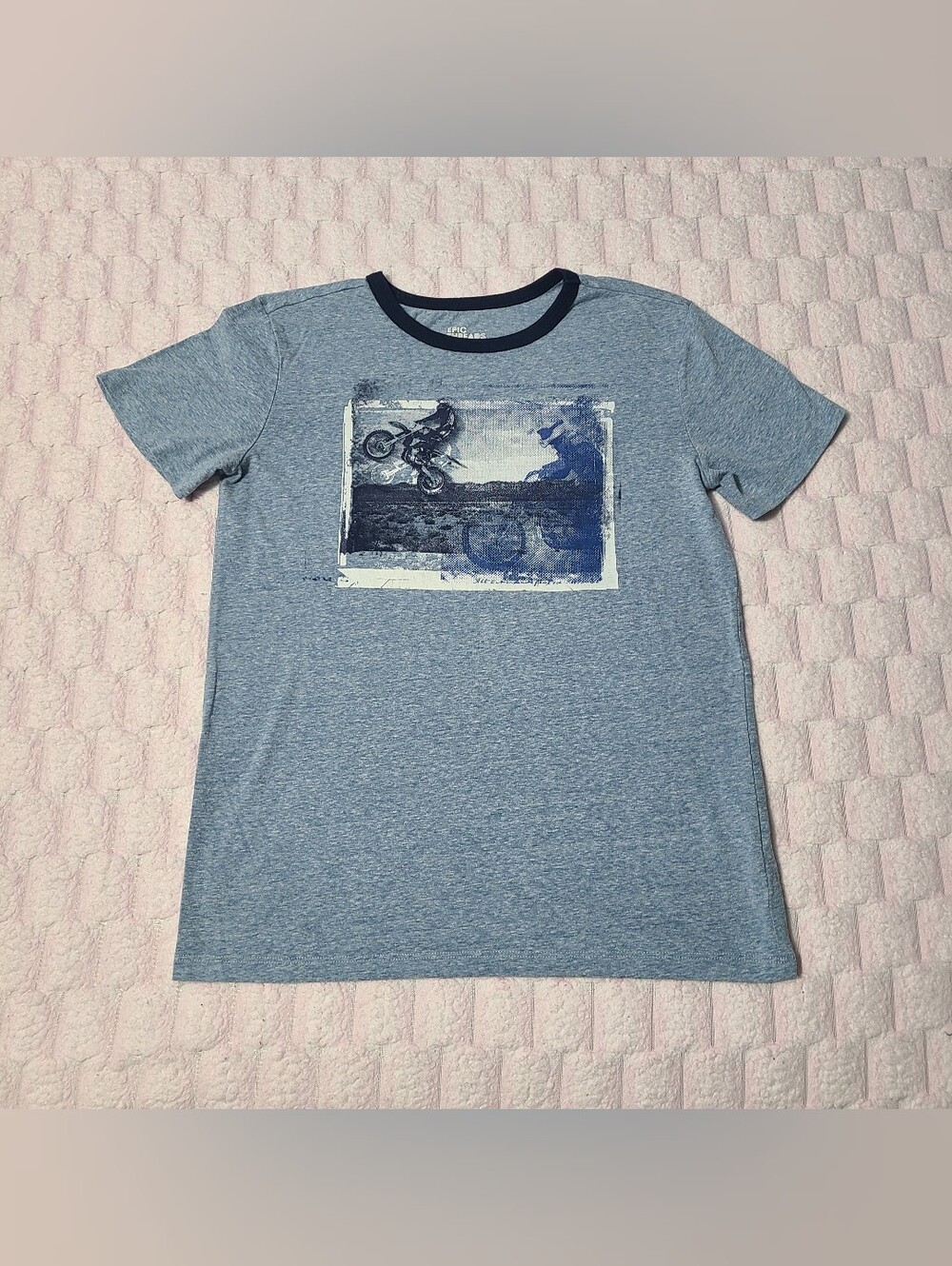 Epic Threads Heather Blue Motorcycle Graphic Ringer Tee